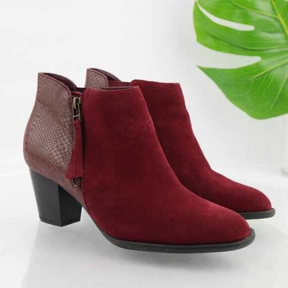 Vionic Womens Anne Boots Size 9.5 Burgundy Red Suede Python Block Heel Booties - Picture 12 of 12